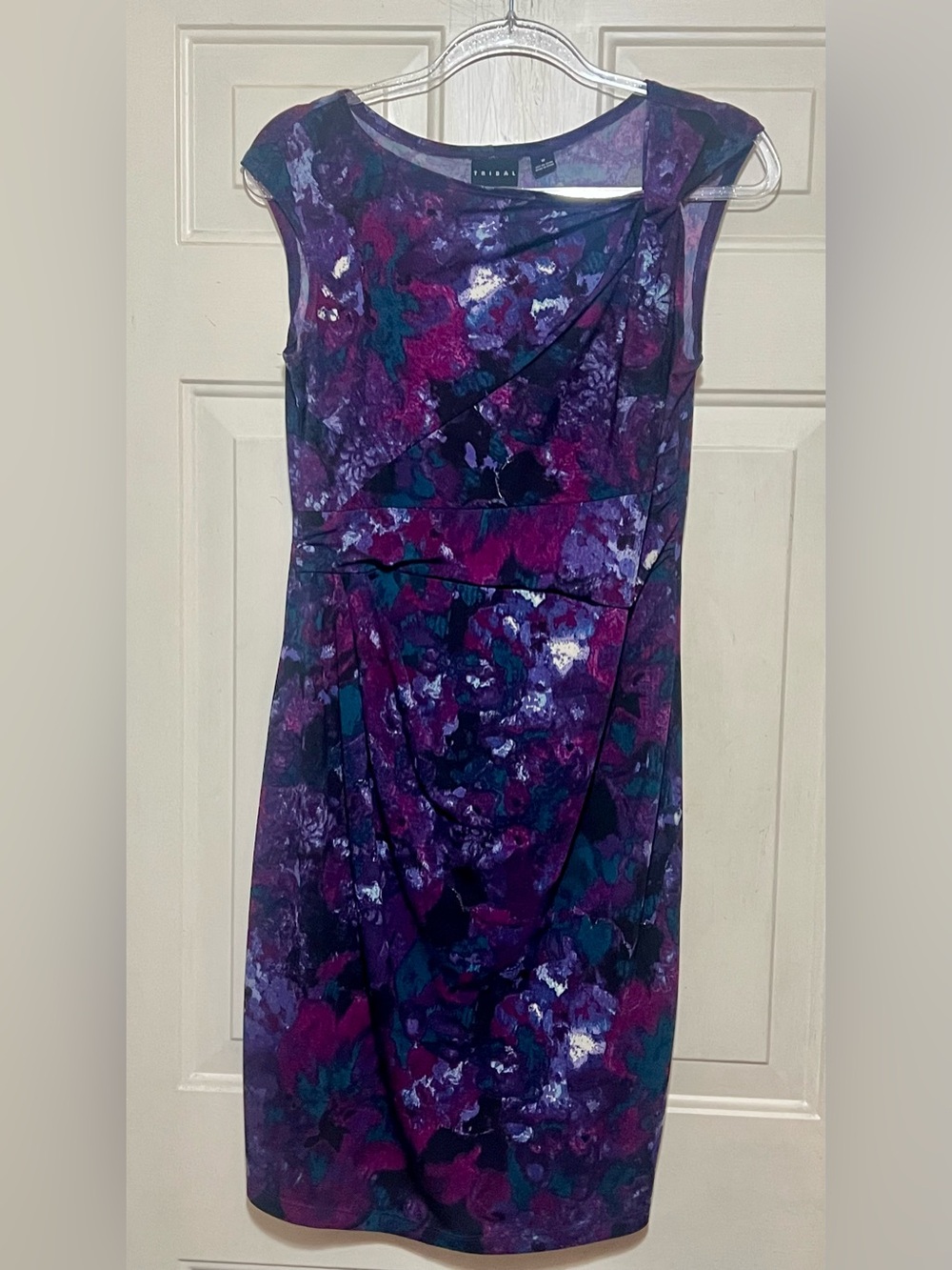 Tribal Medium Purple Abstract Floral Sheath Dress Ruched Cocktail Career M